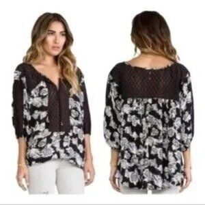 Free People Moon River Black Rose Floral Eyelet Oversized Tunic
